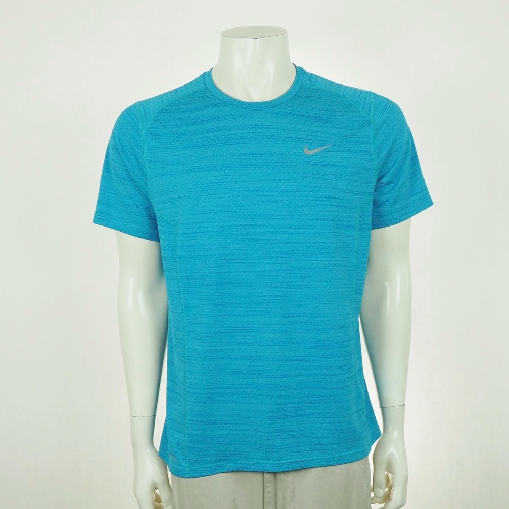 Nike Running Cool Miler Tee Shirt Mens Large Heather Blue Dri-Fit Crew Training